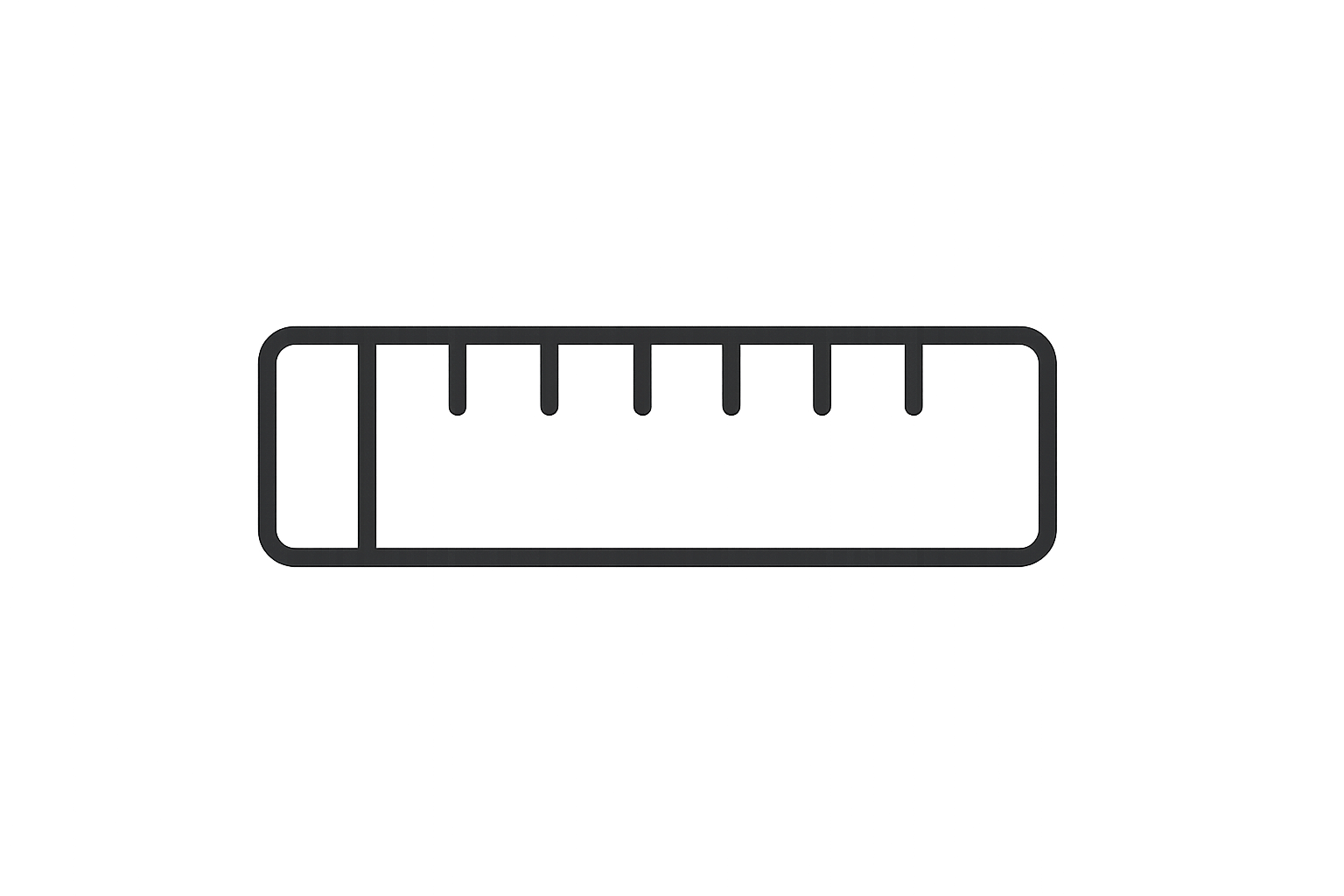 Minimalist black line icon of a ruler, vector style, transparent background